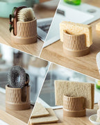 Sponge Holder for Kitchen Sink, Ceramic Sink Caddy Scrub Sponge Tray Dish Rack for Scrubbers, Kitchen Organizer, Brown