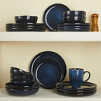 Pokini Ceramic Dinnerware Sets, Microwave Safe Plates and Bowls Sets, Kitchen Dishes Set for 4, Unbreakable & Dishwasher Safe Tableware, Everyday Use, Starry Blue