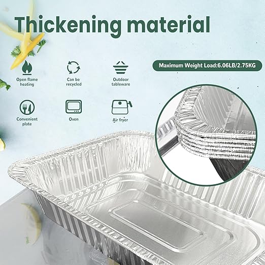YLT WAX 9x13 Disposable Aluminum Foil Pans 30 Pack, Durable Half Size Deep Extra Heavy Duty Food Containers for Baking, Cooking, Roasting, Heating or Steam Table