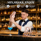 IOV Mixology Bartender Kit Bar Set with Stand | 17-Piece Cocktail Shaker Set | 28oz Boston Shaker Drink Mixer Set with All Essential Accessory Tools | Fun Housewarming Gift (Rose Gold)