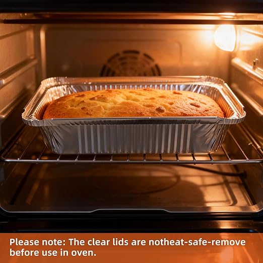 Aluminum Pans with Lids (100-Pack, 8.5"×6") 2.25 LB Capacity Foil Food Containers with Lids - 100 Pans and 100 Clear Lids - Disposable Tin Foil Pans - for Baking, Meal Prep and Freezer, Takeout