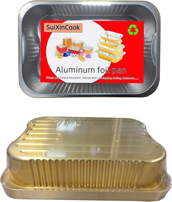 13 "x9 Aluminum foil Lasagna Pans, grill tray, sturdy disposable aluminum pan, 10 sets- for cooking，baking and heating, food storage, distribution, barbecue,Gold
