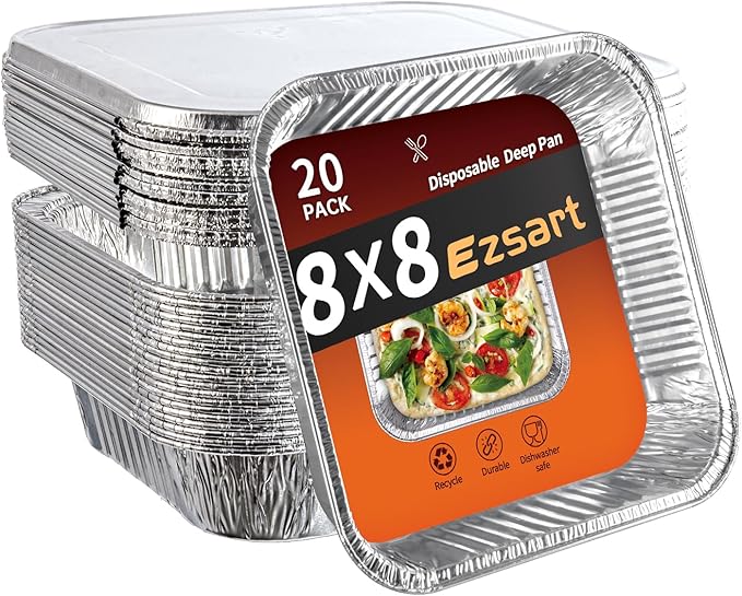 8x8 Aluminum Pans with Lids - 20 Pack Disposable Foil Pans with Lids, Aluminum Containers with Lids for Baking Cake, Holiday Cooking, Heating, Storing, Prepping Food