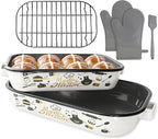Roasting Pan with Rack & Handle 6-Piece Enamel Lasagna Baking Dish 14&17 Inch, 572°F High Temperature Resistance Dishwasher Safe Non-Stick Easy-To-Clean Steak Roaster Pan for Oven Gift Bakeware