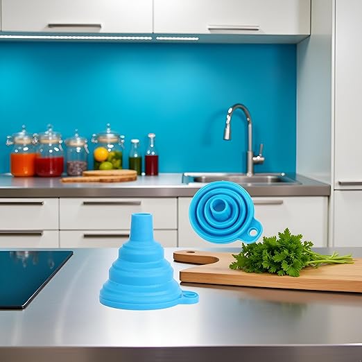 2Pcs Blue Foldable Mini Silicone Funnel Hopper Kitchen Water Filler Tool for Storage Oil Liquid Protable Collapsible Kitchen Gadgets, Nice Design Specialty Tools and Gadgets Kitchen Utensils
