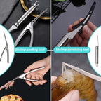 6 Shrimp Deveining Tool Stainless Steel, FRIVASTIC Shrimp Peeler Fish Scraper, Fish Scaling Tool Shrimp Cleaner, Fish Bone Tweezers Fish Cleaning Knife, Pin Bone Tweezers for Salmon Shrimp Fish