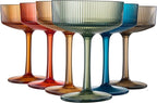 Khen Shatterproof Acrylic Ribbed Vintage Art Deco Martini, Champagne & Cocktail Muted Color Plastic Coupe Glasses | Set of 6 | 8 oz Ripple Glassware Classic Cocktail Indoor & Outdoor, European Style