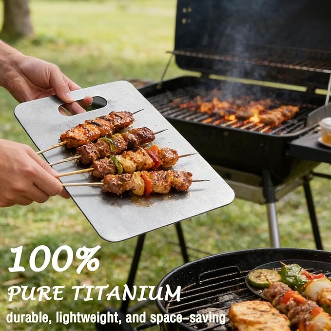 100% Pure Titanium Cutting Board Set of 3, Titanium Cutting Boards for Kitchen Dishwasher Safe, Food-Grade Metal Meat Chopping Board Mat for Cooking Tasks and Outdoor Charcuterie Party (S+M+L)