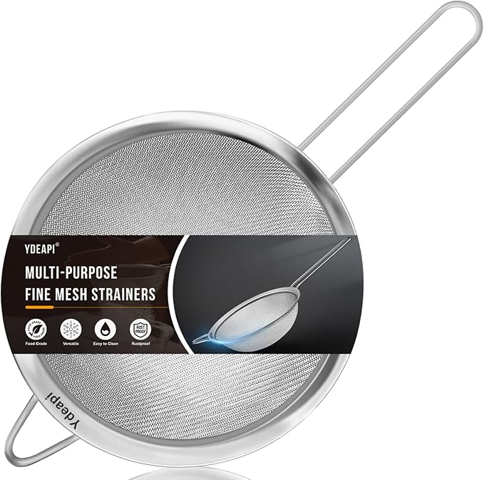Ydeapi 8.6" Large Fine Mesh Strainer with Handle, Metal Food Strainers for Kitchen, Sieve Fine Mesh Stainless Steel for Rice, Quinoa, Pasta, Noodles