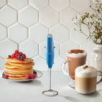 Zulay Kitchen Powerful Milk Frother Wand With 4 AA Duracell Batteries - Ultra Fast Handheld Drink Mixer - Electric Whisk Foam Maker for Coffee, Lattes, Cappuccino, Matcha & Creamer - Metal Blue