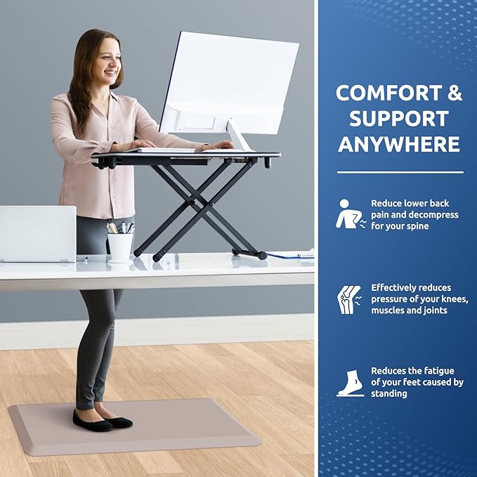 KitchenClouds Kitchen Mat Cushioned Anti Fatigue Kitchen Rug 0.8inch Waterproof Non Slip Kitchen Rugs and Mats Standing Desk Mat Comfort Floor Mats for Kitchen Sink Office (17.3"x28",Khaki)