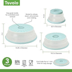 Tovolo 3-Piece Silicone Microwave Splatter Lid Set Blue Haze Small Medium Large Set of 3, Collapsible Dishwasher Safe BPA Free Vented Silicone Microwave Splatter Cover Set for Food Reheating