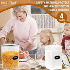 HKJ Chef 4 Pack Extra Large Airtight Food Storage Containers with Lids (6.5L / 220 oz), BPA Free Plastic Kitchen and Pantry Organization Contianers for Cereal Flour and Sugar Storage, Labels & Marker