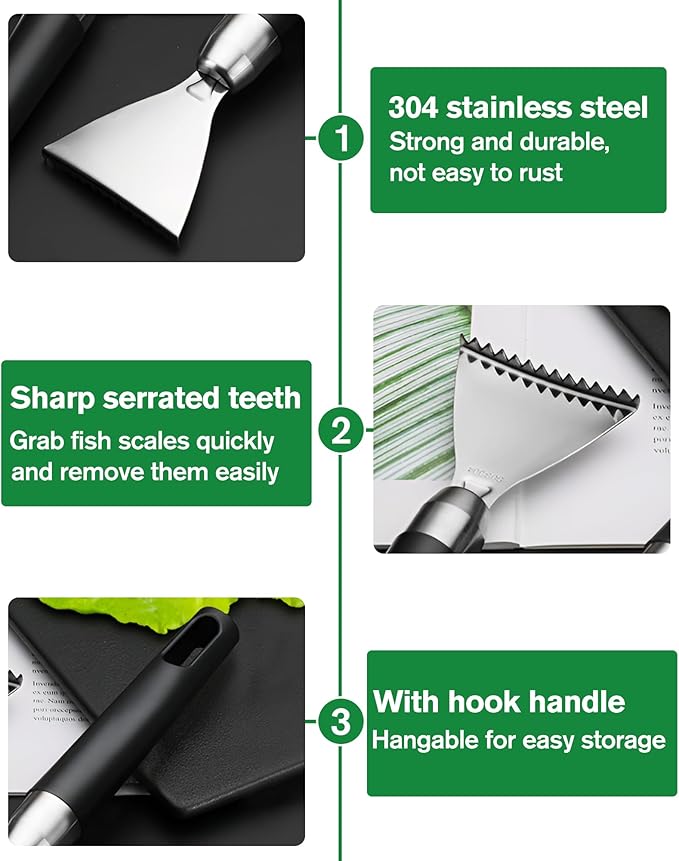 2 Pack Fish Scale Remover, 304 Stainless Steel Fish Scaler Scraping Tool, Serrated Fish Cleaning Tools,Sharp Fish Descaler Tool for Restaurant Chef and Home Cooking Seafood Tools