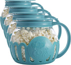 Ecolution Patented Micro-Pop Microwave Popcorn Popper with Temperature Safe Glass,3-in-1 Lid Measures Kernels and Melts Butter,Made Without BPA,Dishwasher Safe,1.5-Quart,Teal,(Pack of 4)