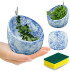 Chinese Kiln Transformation Blue and White Pattern Ceramic Herb Stripper Bowl - Pottery Herb Stripper, Kitchen for Efficient Kale/Cilantro/Thyme Leaf Removal