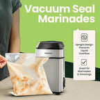 InstaSeal Vacuum Sealer for Food with 12 Bags, Preserves Foods 5x Longer, Space Saving Compact Upright Design Allows Machine to Seal Marinades, Soups, Meats for Sous Vide Cooking, Vegetables