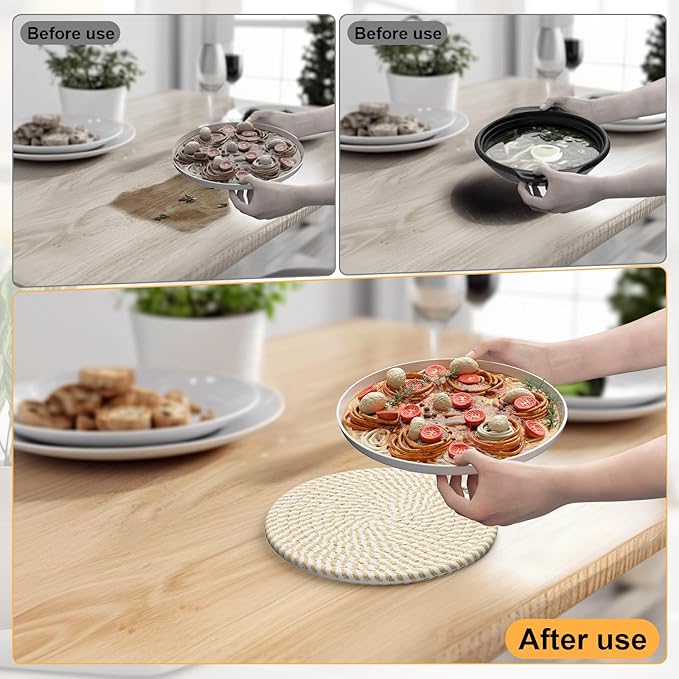 8" Trivets for Hot Dishes, 6 Pack Hot Pads for Kitchen Counter & Dining Table, Heat Resistant | Scratches | Stains Cotton Trivets for Hot Pots and Pans