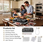 Newise 85Kpa Vacuum Sealer Machine - Kitchen Gifts, 10-in-1 Full Automatic Food Saver with Easy-Lock Handle, Built-in Cutter & Roll Storage for Dry/Moist Foods, Includes Bags & External Hose