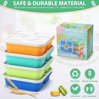 QQKO Bento Snack Box Containers for Adults Kids, 4 Pack Lunchable Meal Prep Containers Reusable, Stackable Bento Lunch Box, Food Storage Prep Containers with 4 Sauce Cups, Jewel Color, White Lid