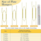 14 Pack Plate Hangers for Wall Display, 6/8/10/12 Inch Invisible Stainless Steel Plate Holders with Wall Hooks, Fit 5.5–12.5 Inch Decorative Plates, Plate Display Hangers for Home Wall Decor, Gold