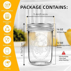 Miuyhji Mason Jars 16 oz with Lids, 12Pcs Wide Mouth Glass Canning Jars with Airtight Lids and Bands, Overnight Oats Containers for Pickling, Freezing, Preserving, Meal Prep, Jar Décor