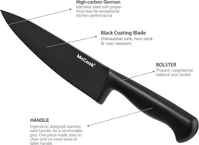 McCook® Knife Sets,German Stainless Steel Knife Block Sets with Built-in Sharpener, Black (Pack of 2)