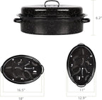 Roasting Pan 18.3 inch Roaster Pan Set Enamel Oven Roaster Pan with Lid for Turkey Chicken Cookware