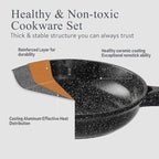 Pots and Pans Set Non Stick Non-Toxic 22 Pcs Ceramic Cookware Sets Nonstick Kitchen Pot&Pan With Lid Black Granite Induction Compatible with Glass Lids Crepe Frying Pan PFOA/PFOS-Free