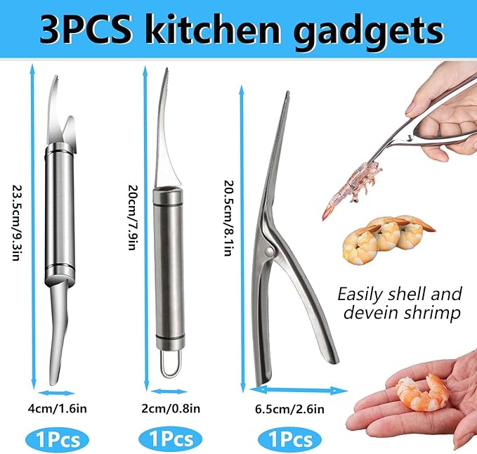 3 Shrimp Deveining Tool, FRIVASTIC Shrimp Peeler Cleaner, Tow-In-One Shrimp Line Knife, Stainless Steel Shrimp Line Knife, Stainless Steel Crawfish Peeler Tool, Shrimp Threader Fishing Line Remover