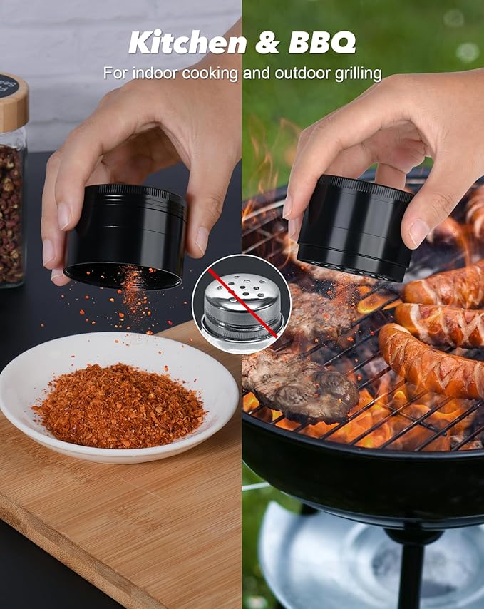 2" Grinder, Screen-Free, 3-Piece 4-Part Design, Zinc Alloy Grinder for Kitchen Spice, Black
