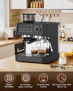 (2026 Upgrade) Espresso Machine with Grinder, Expresso Coffee Machines with Built-in Anti-Clog Coffee Grinder/Milk Steam Wand/Frother, Expresso Machines for Home Perfect Cappuccino & Latte-Matte Black