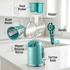 Zulay Kitchen Rotary Cheese Grater 5 Blade Cheese Shredder - Manual Hand Crank Cheese Grater With Reinforced Suction & 5 Interchangeable Drums - Easy to Use, Vegetable Chopper Round Mandoline Slicer