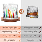 Rotatable Old Fashioned Glass Cup, 275ml/10oz Crystal Whiskey Glass, Wood Coaster, Thickening, Used as Rum Glass, Cocktail Cup, Coffee, Milk to Relax and Reduce Stress, Ideal Gift