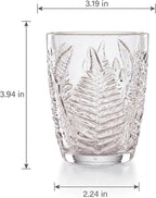Vintage Drinking Glasses Set of 4, 10 oz Hand-Pressed Clear Glass Cups, Fern Embossed Retro Glassware, Textured Tumblers for Water, Cocktails & Juice, Decorative Kitchen Drinkware, Unique Boho Gift