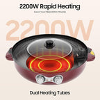 2 in 1 Hot Pot with Grill,Electric Smokeless Grill and Hot Pot BBQ Grill Soup Shabu Pot Household Electric Barbecue Plate Frying Cook Grill,2200W
