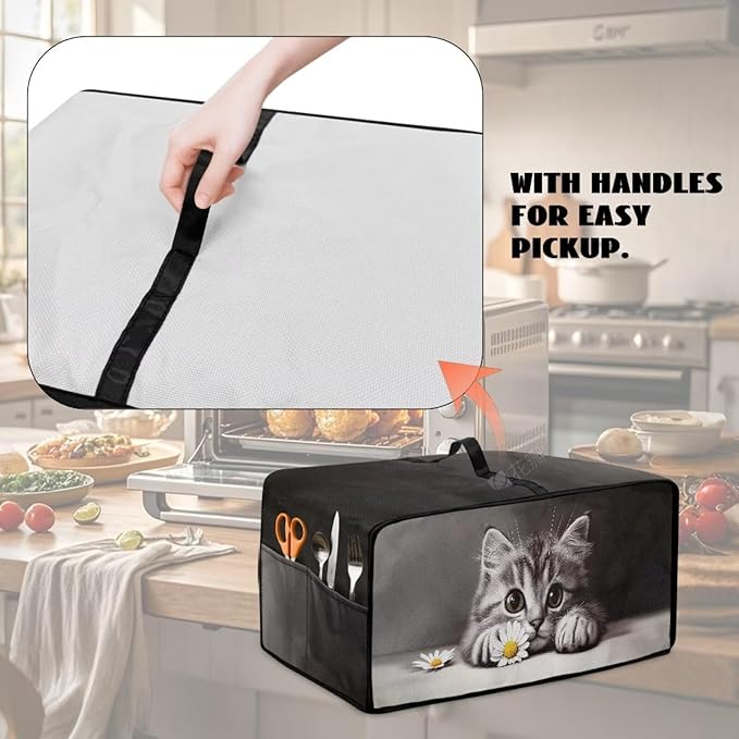 Kitten Daisy Print Toaster Oven Stain-resistant Cover for Kitchen Counter Decor, Heavy Duty Heat-resistant Microwave Oven Cover, Washable (Small-14.5 * 18.46 * 9 inches)