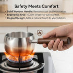 17oz Stainless Steel Sauce Pot with Heat Resistant Wooden Handle, Butter Warmer Milk and Coffee Warmer, Chocolate Melting Pot, Mini Sauce Pan for Coffee