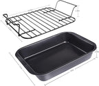 kitCom Bakeware Nonstick Roaster, Nonstick Roasting Pan with Rack, Great For Roast Chicken, Roasts And Turkeys - 15 Inch x 11 Inch (5.8 QT), Gray