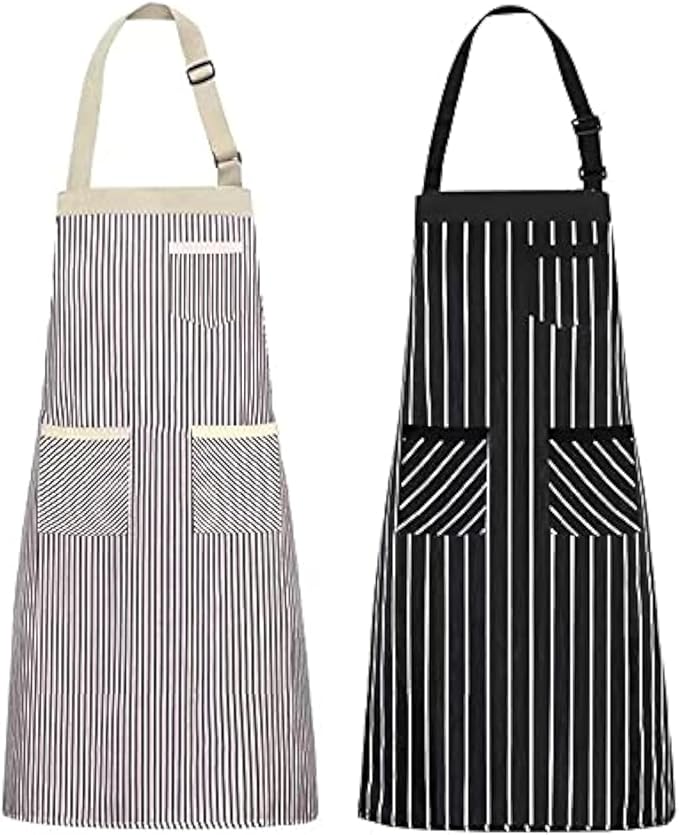 NLUS 2 Pack Kitchen Cooking Aprons, Adjustable Bib Soft Chef Apron with 3 Pockets for Men Women (Umber/Black)