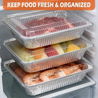 Aluminum Pans with Lids (100-Pack, 8.5"×6") 2.25 LB Capacity Foil Food Containers with Lids - 100 Pans and 100 Clear Lids - Disposable Tin Foil Pans - for Baking, Meal Prep and Freezer, Takeout