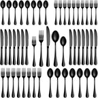 40 Pcs Black Silverware Set, Stainless Steel Flatware Set Service for 8, Mirror Polished Cutlery Utensil Set, Durable Home Kitchen Eating Tableware Set, Include Fork Knife Spoon Set, Dishwasher Safe