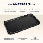 All American 1930 - Ultimate Flat Griddle with Ceramic Non-Stick Coating - Black Onyx - Durable & PFAS Free - For Easy, Prep, Cooking, & Cleaning - Made in the USA