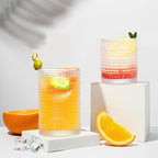 Hobnail Drinking Glasses with Straws, 15 oz & 12 oz Vintage Drinking Glasses Set of 8, Embossed Glasses Drinking Set, Textured Glass Cups for Kitchen, Beer, Juice, Cocktail, Whiskey, Milk