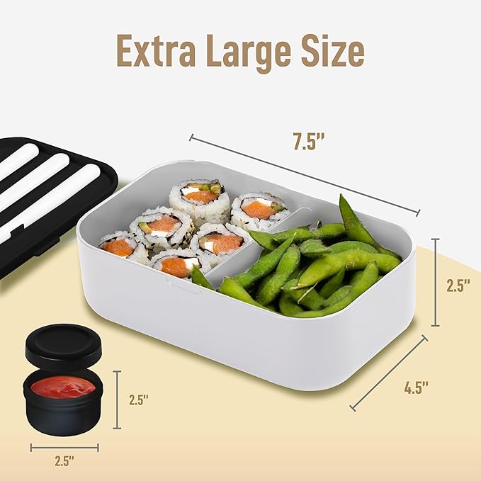KARRICO Double Premium Bento Box Adult, 67 fl oz BPA-Free - Cream Stackable Lunch Box with Leak-Proof Lids & Dividers, Perfect for Meal Prep, Lunches & Portion Control