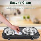 Double Burner Cooktop, 2000W Portable Electric Stove, 5 Level Temperature Control, 6” Heating Coil, Easy to Clean, Power Indicator Lights, Coil Hot Plate for Home Dorm Camping Cooking