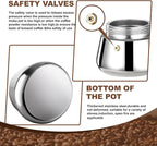 4 Cup Stovetop Espresso Maker Stainless Steel Moka Pot Stove Top Percolator Italian Coffee Makers Capable Mocha Greca Machine Cafe Classic Induction Cookers for Home and Camping 200ml 6.6oz