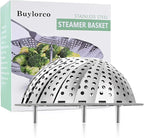 Buylorco Stainless Steel Folding Vegetable Steamer Insert for Veggie & Seafood Cooking (fits pots 6" to 10")