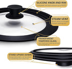 Ydeapi Universal Lid for Pots, Pans and Skillets, Pot Lid With Heat Resistant Silicone Rim and Tempered Glass,Fits 6.5", 7", 8" Diameter Pots and Pans