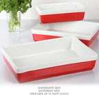 MARTHA STEWART 3-Piece Oven to Table Stoneware Bakeware Set – Baking Dish & Casserole Set – Red – Durable Oven-Safe Bakeware for Baking and Serving